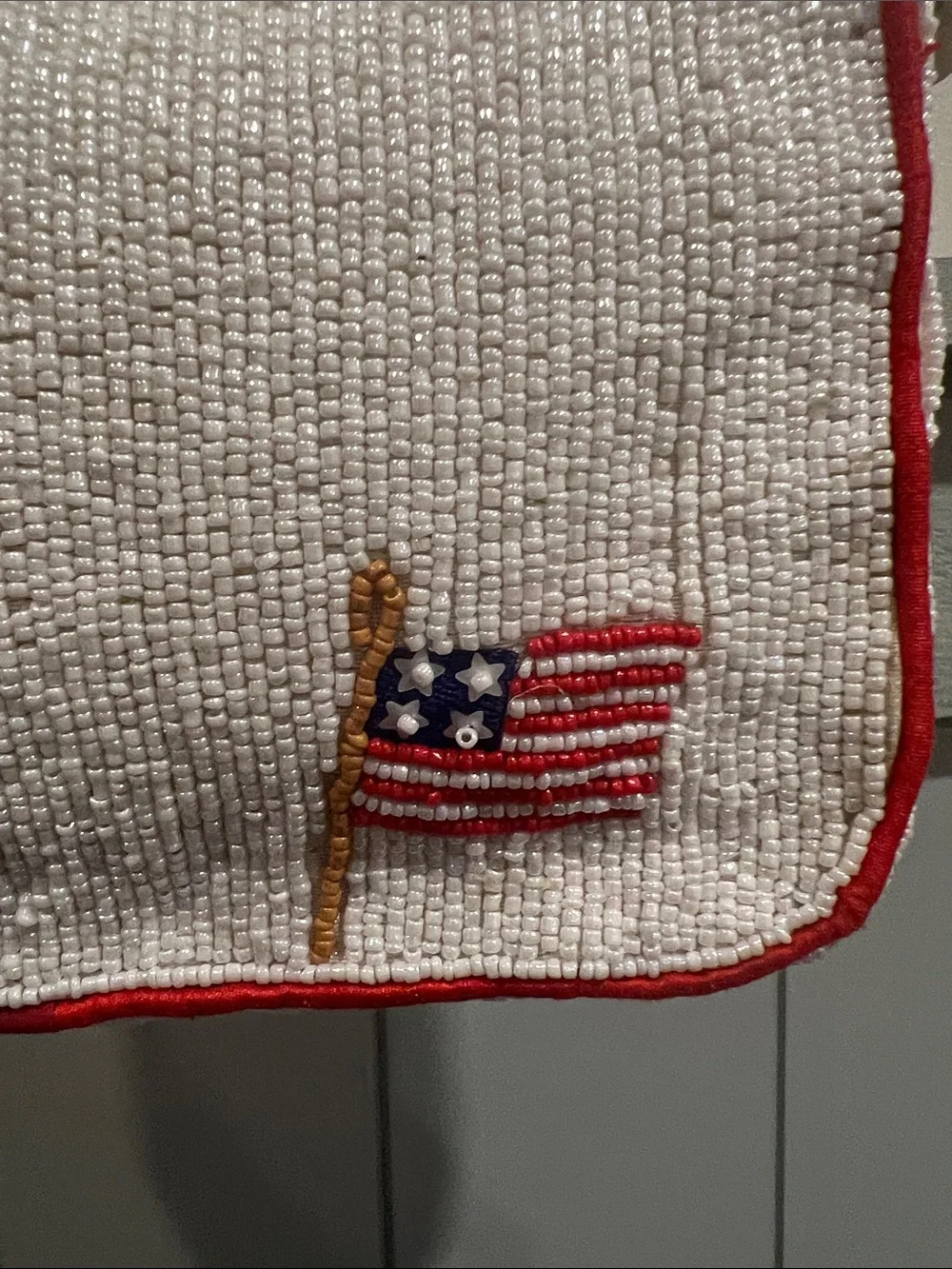 Beaded Red Truck Shoulder Bag with Patriotic Floral Embroidery